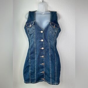 True Religion Button Front Denim Mini Dress Medium Steamy‎ Wash Size Large